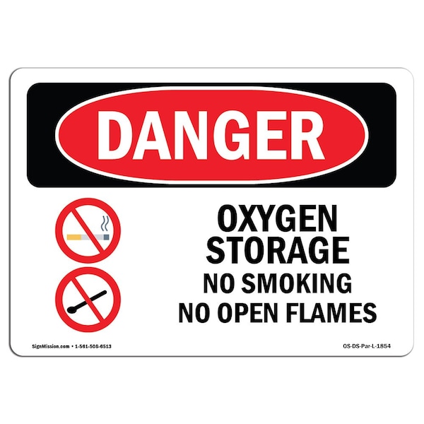 OSHA, Oxygen Storage No Smoking No Open Flames, 14in X 10in Rigid Plastic, 10" W, 14" L, Landscape